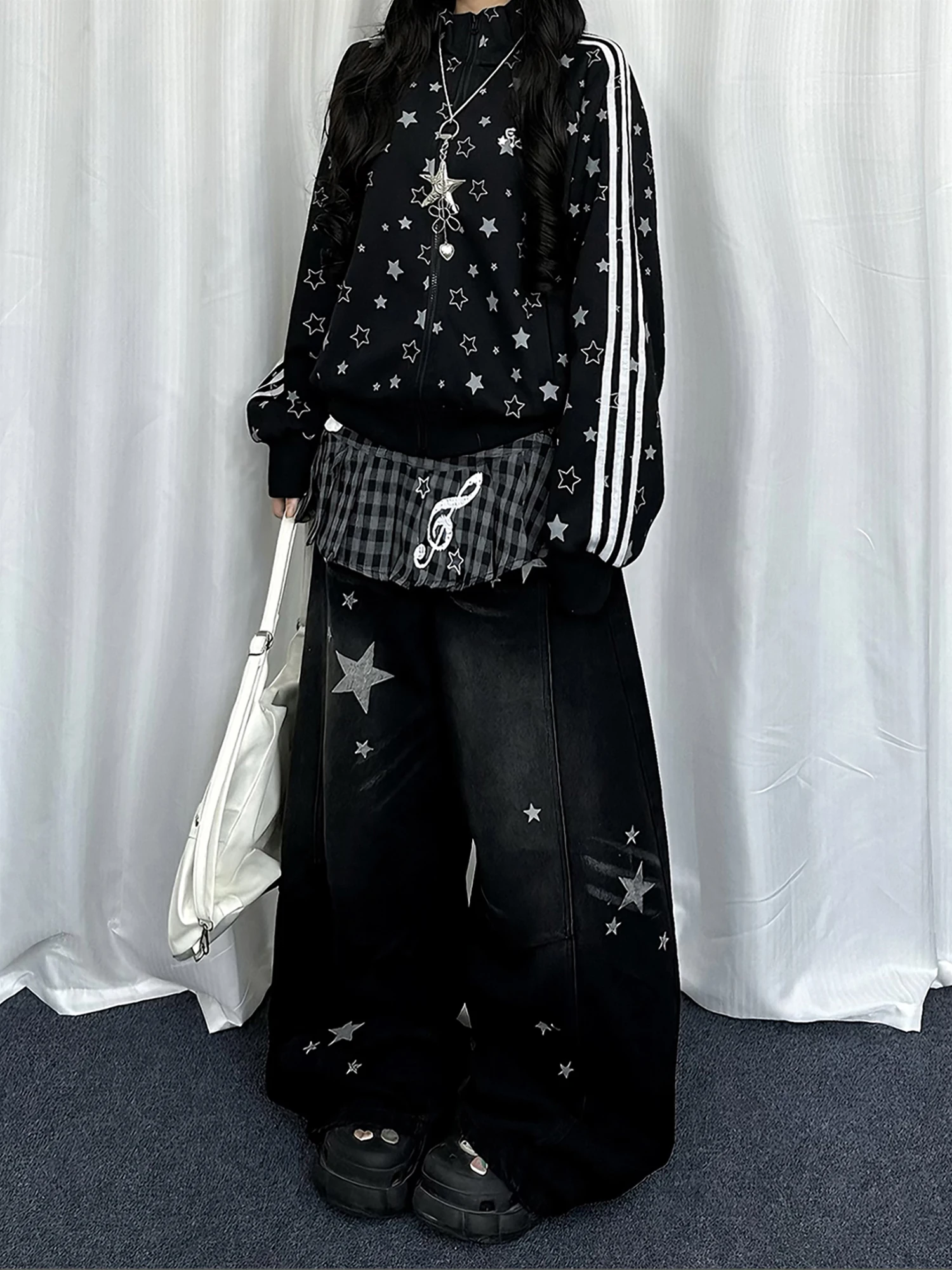 

Vintage American Star Faded Knife Straight Leg Women's Jeans Trendy Wide Leg Long Trousers Street Sle l Waist