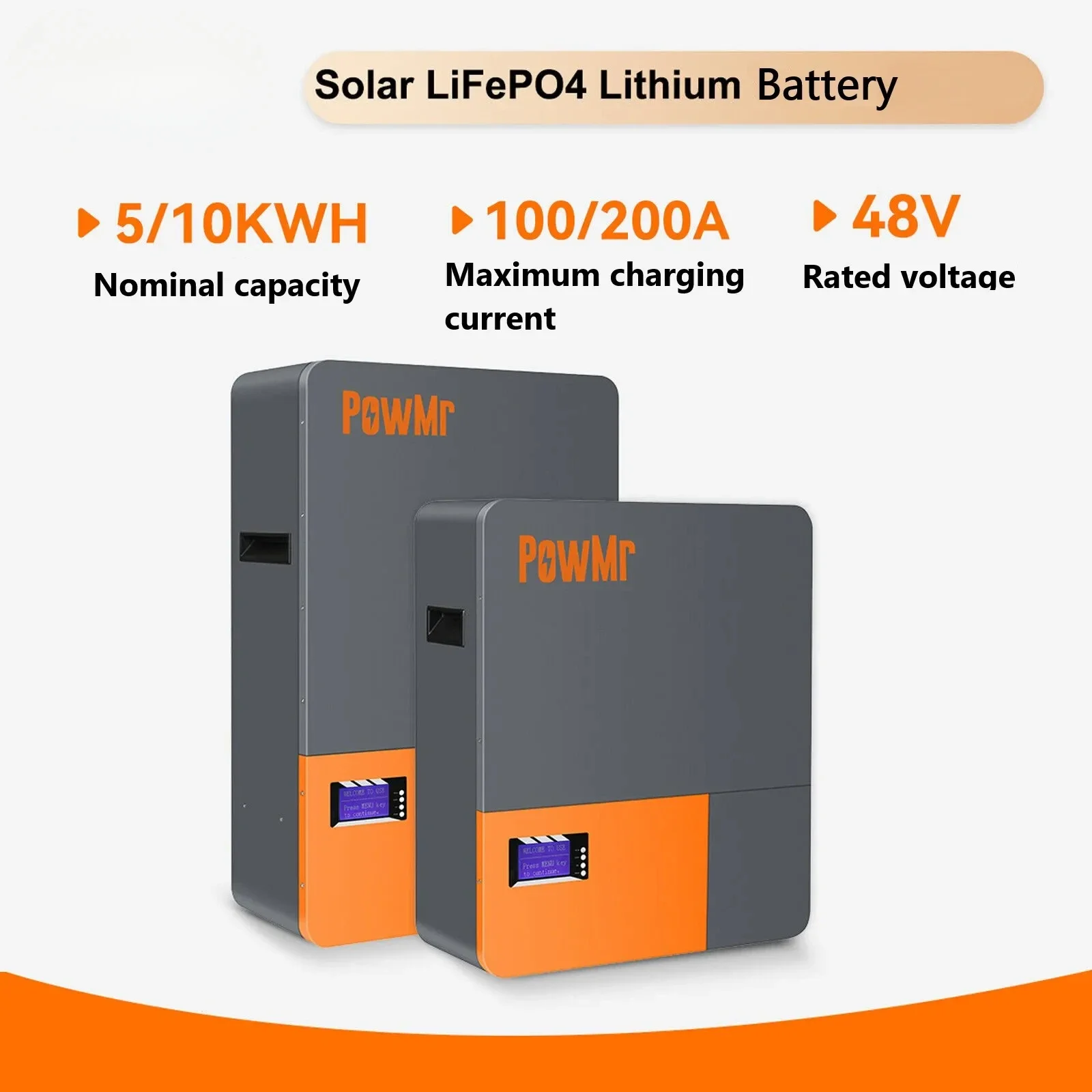 PowMr-Batterie murale au lithium fer Phxing, stockage d'énergie, 48V veFePo4, 100AH, 200AH, 5KWH, 10KWH, BMS 16S, 51.2V