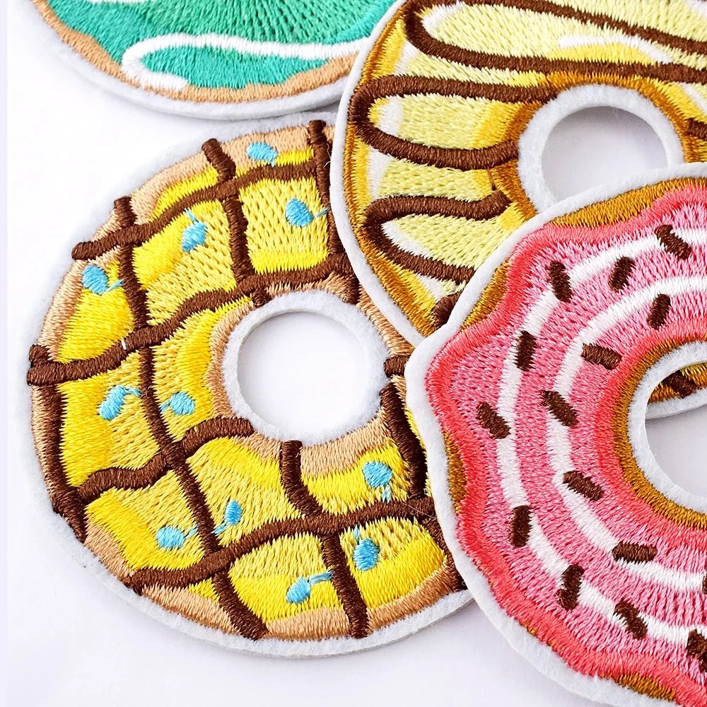 12Pcs/Lot Doughnut Donut Iron on Patches Cloth Embroidered Applique Sewing Clothes Apparel Accessories Patch Bread