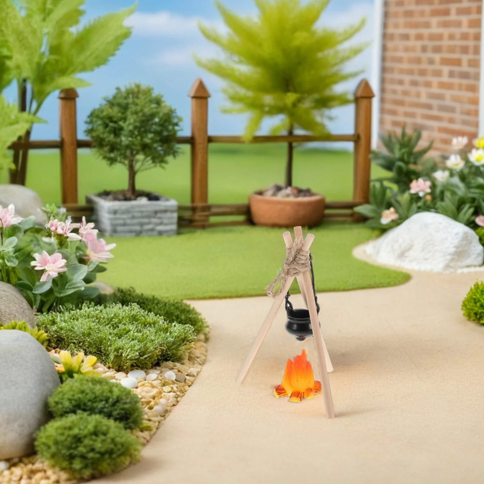 

2 set Miniature Snow Scene Display Realistic Campfire Lamp Pot Dollhouse Decoration For Christmas Winter Fairy Garden Camping