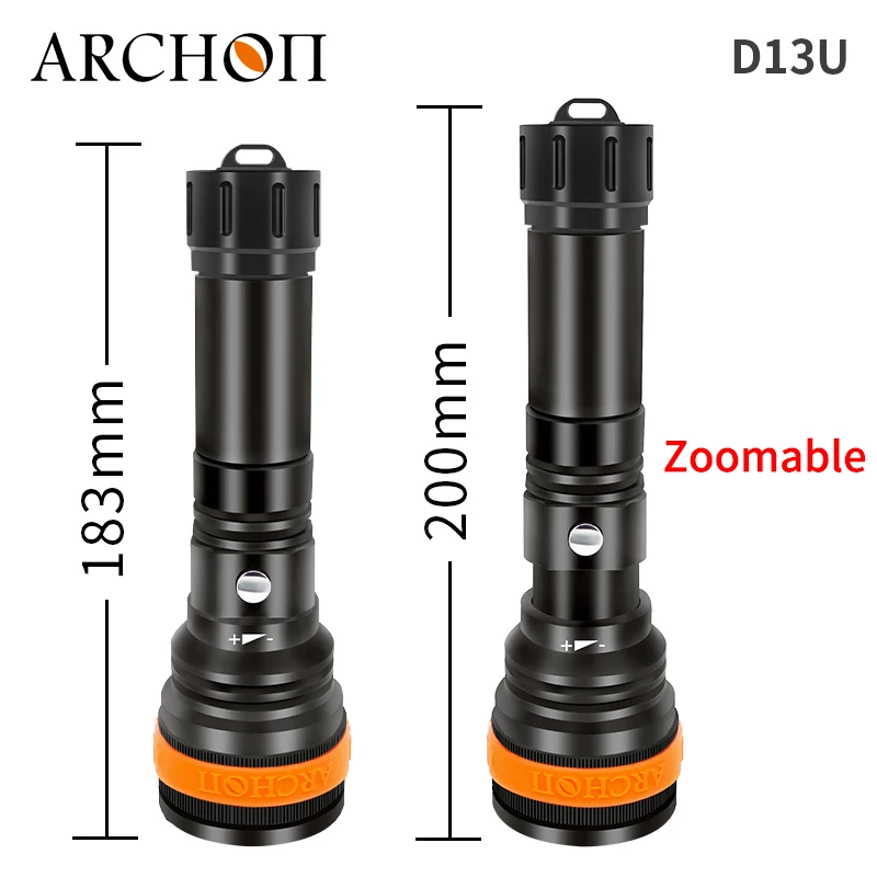 ARCHON D13U zoomable diving lights diving torch Underwater 100m diving flashlight for deep sea cave at night fishing and hunting