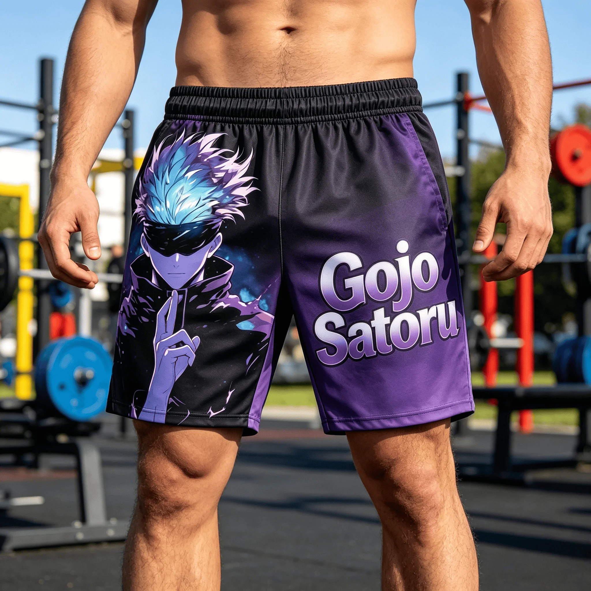 2026 Summer Jujutsu Kaisen Gojo Satoru Quick Dry Gym Shorts, Men's Unisex Anime Print Running Sports Board ShortsStreetwear