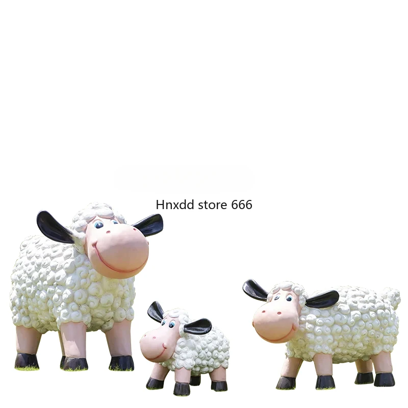 Fiberglass Cartoon Curly Sheep Sculpture Outdoor Garden Community Sales Department Animal Ornaments