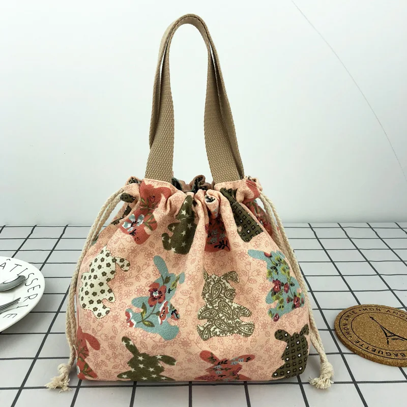 

Creative Japanese Cartoon Bento Bag Tote Canvas Lunch Bags Cartoon Anime Drawstring Bags Foldable Holds Two Lunch Boxes