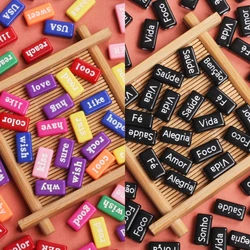 10PCS 14.5*7.5mm English French Words Rectangular Letter Beads For DIY Bracelets Phone Chain Making Handmade Crafted Material