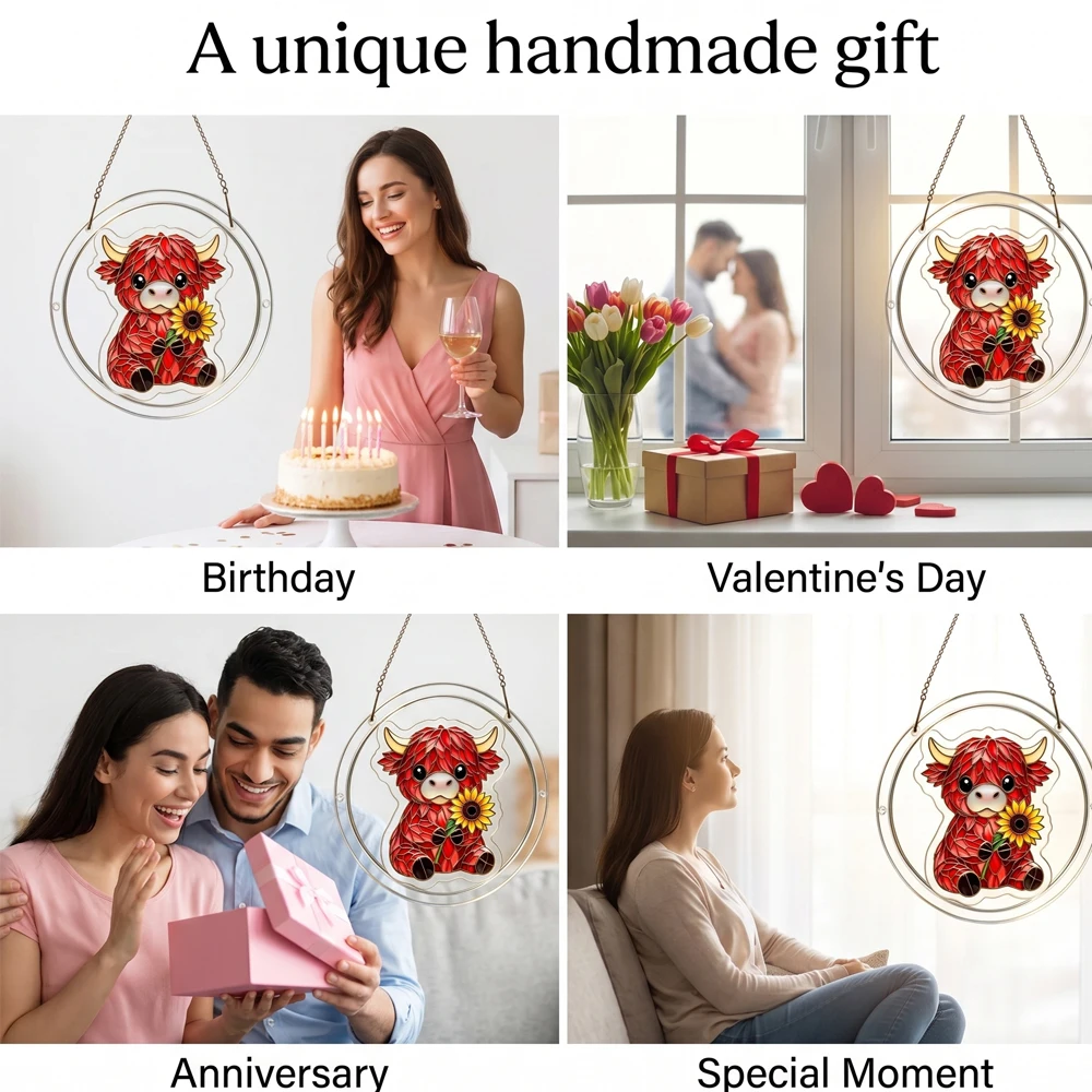 DIY Acrylic Cartoon Cow Suncatcher Puzzle - Stained Glass Style Hanging Ornament for Home & Garden Decor Gift - view 5