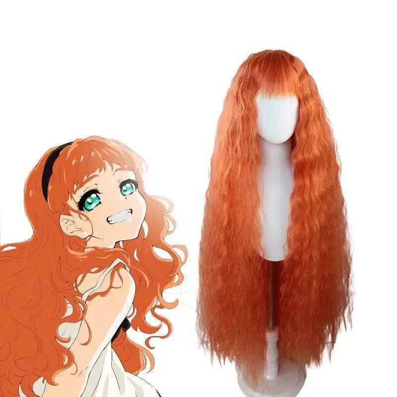 

1 piece of orange and white egg curly long curly hair Anime Strange Egg Story Furyl cos wig
