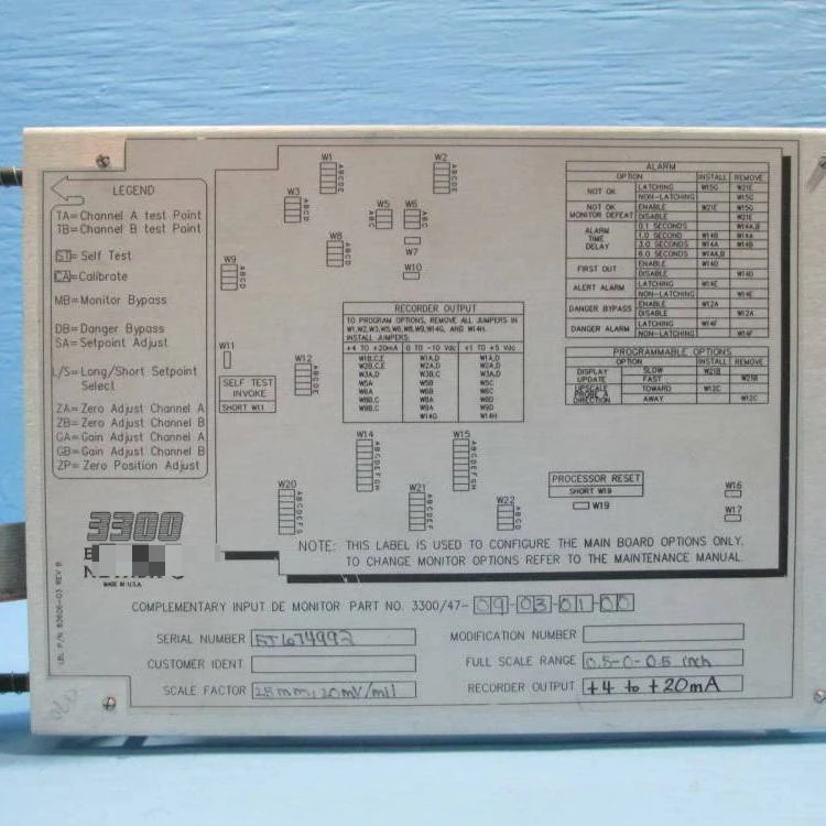 Monitor do deslocamento do proximitor, 3500/15