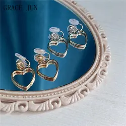 Korean Style Hollow-out Heart Clip on Earrings Women's Cute Cuff Earrings Comfortable No Pierced Earrings Charm Jewelry Hot Sale