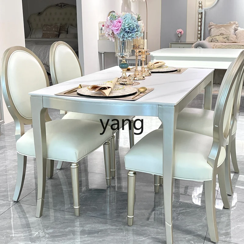 

LH light luxury dining table and chair combination modern simple rectangular high-end rock slab dining table