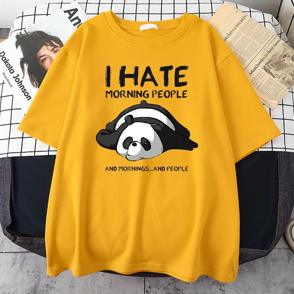 Lazy Panda I Hate Morning People Cartoons Men Clothing Casual All-math Cotton T-Shirts Oversize Breathable Mans Short Sleeve