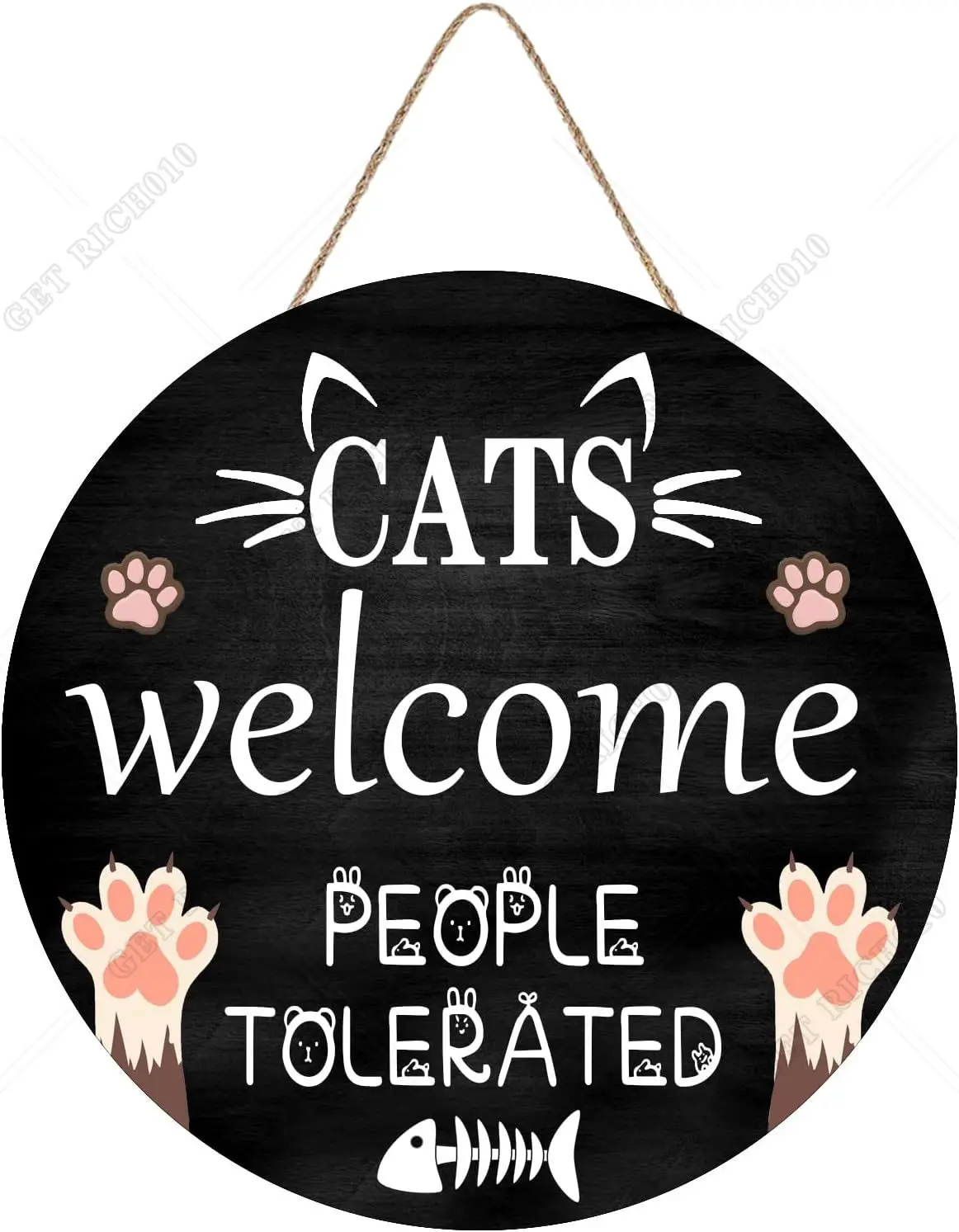 

Pink Cats Welcome People Tolerated Sign for Home Decor Funny Cat Welcome Decor Black Sign, Farmhouse Cat Plaque Sign 12in