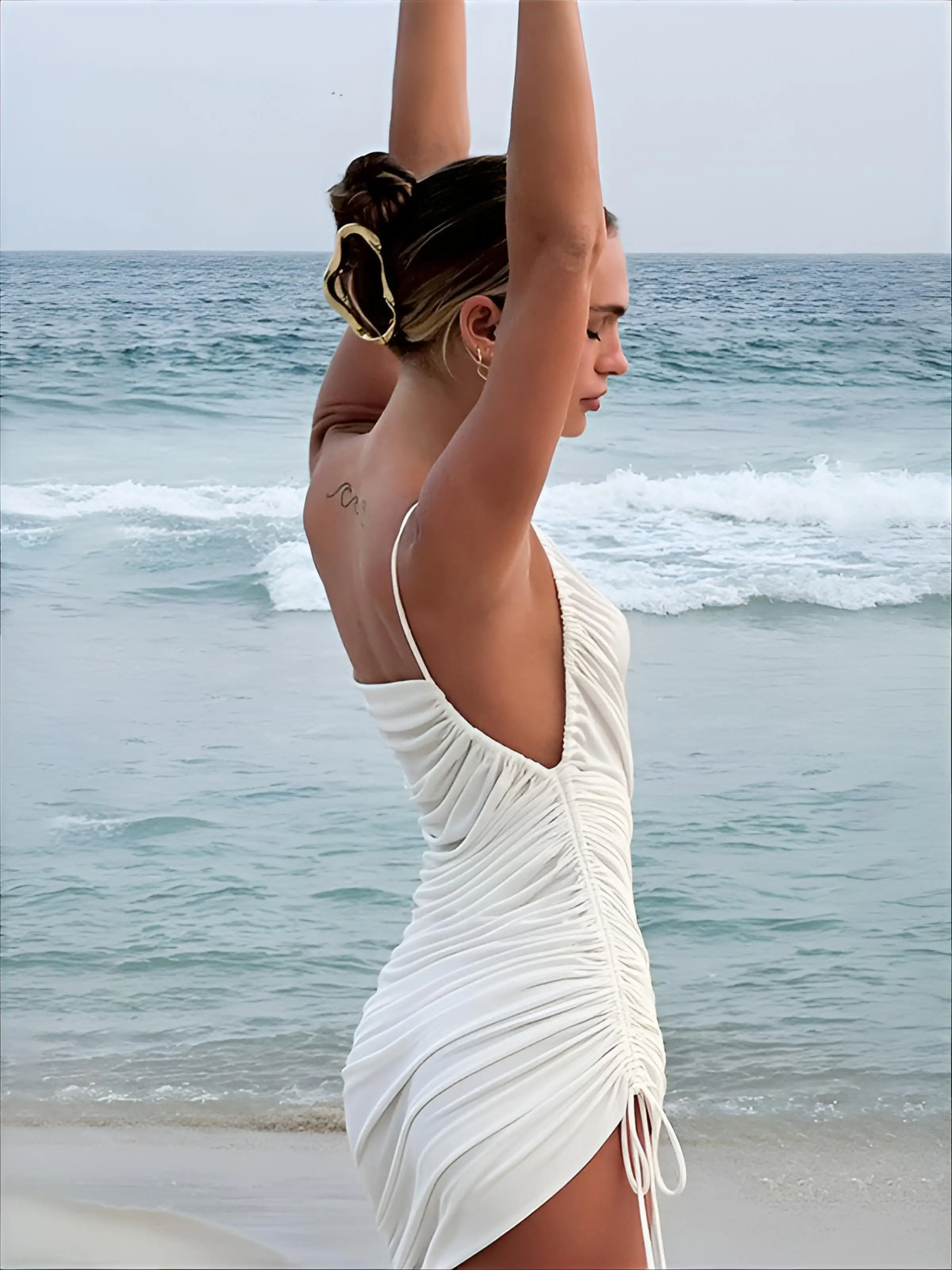 

Женская пляжная накидка-туника 2025 года, желтая, в этническом стиле, с ажурным кружевом, металлическими ракушками, для осени и зимы, для девушек