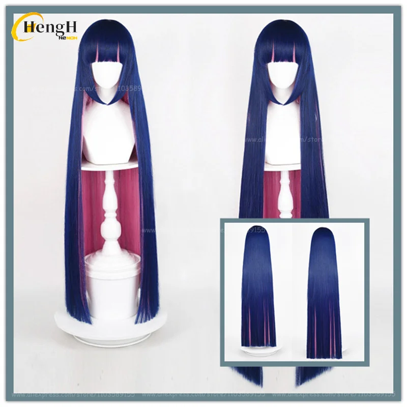 Anime Stocking Anarchy Synthetic 100CM/120CM Long Blue Pink Mixed Straight Hair Cosplay Wigs Heat Resistant Hair Wigs + Wig Cap