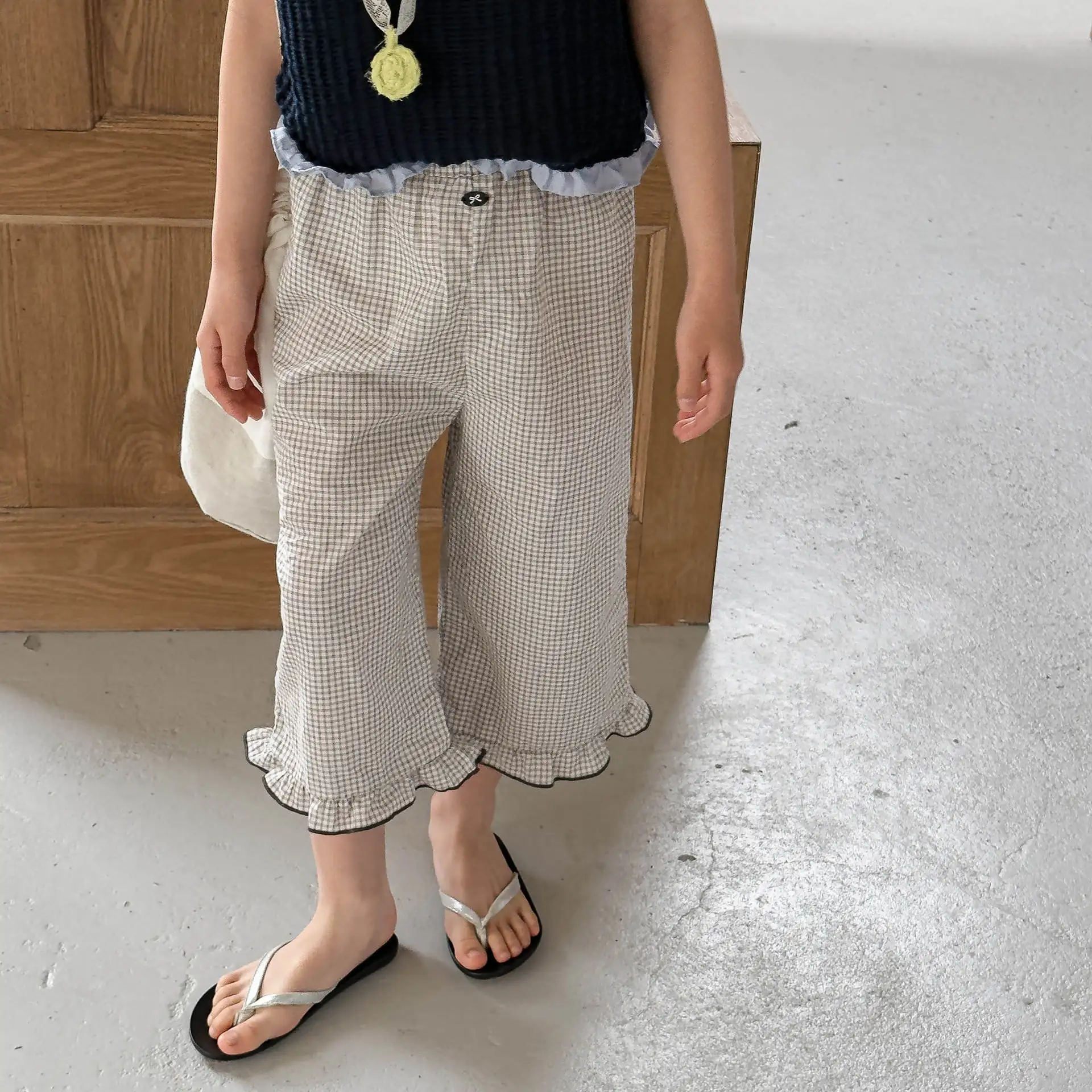 

Girls Pants 2026 Spring New Korean Version Checkered Casual Loose Lace Pants Fashionable and Stylish Daily Versatile Wear