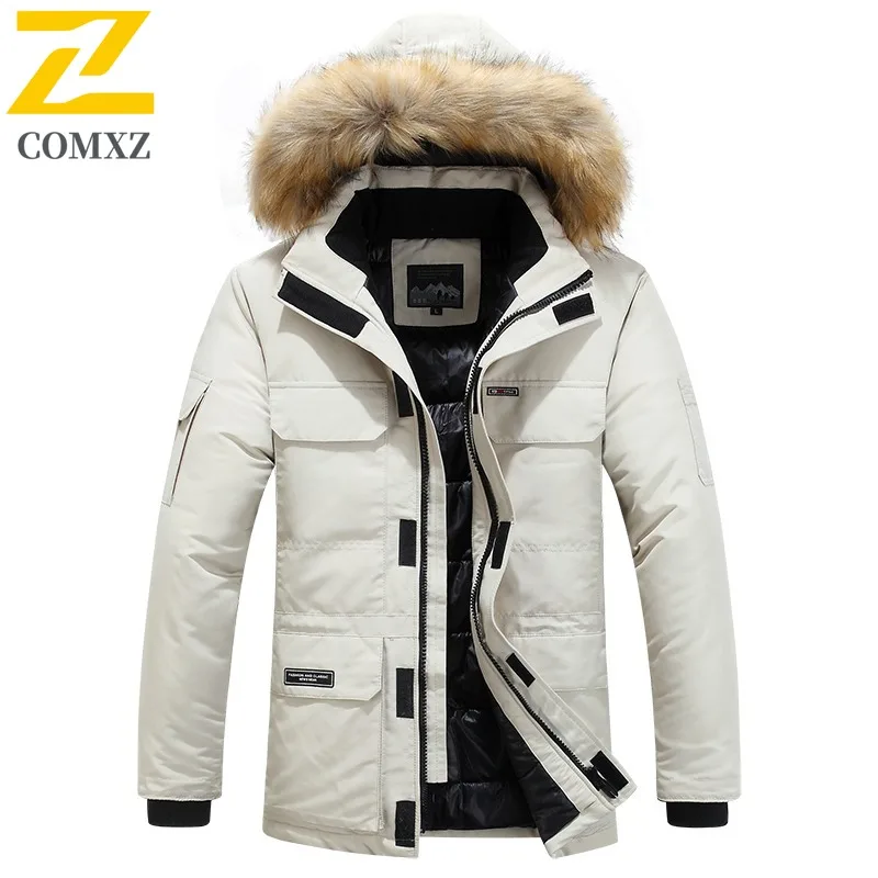 COMXZ 2025 Men Cotton-Padded Lined Fleece Hooded Jacket Winter Thickened American Style Windproof Thick Warm Outdoor Sports Coat
