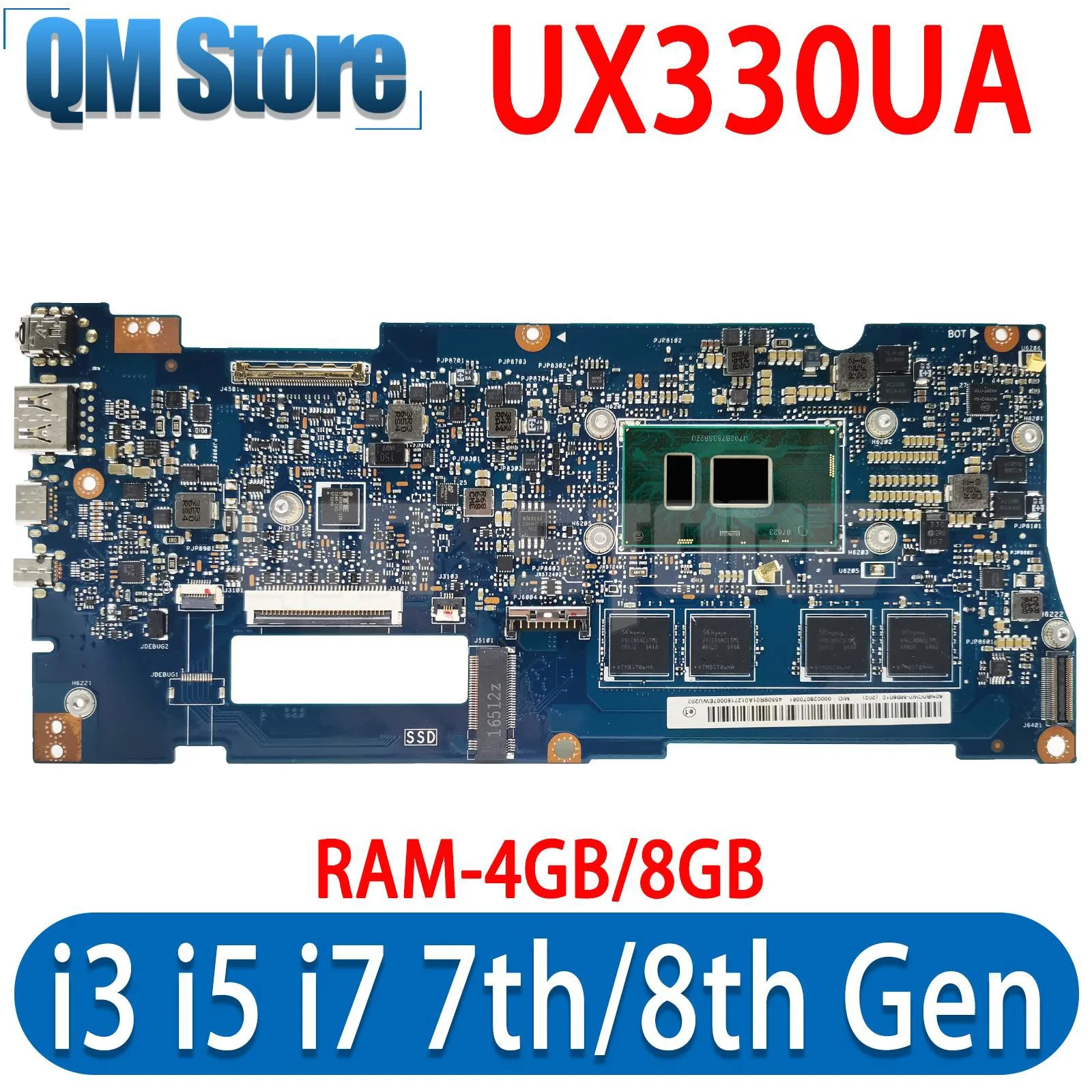 

QM UX330UA For ASUS Mainboard I3 I5 I7 6th/7th/8th Gen ZenBook UX330 U330UA UX330U UX330UAK Laptop Motherboard RAM-4GB/8GB UMA