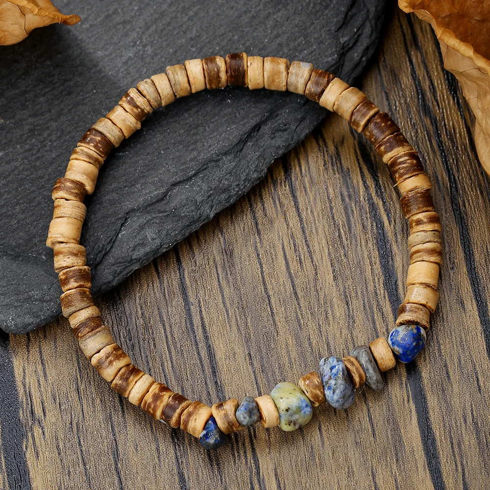 Böhmisches Kokosnuss-Holzperlen-Armband Retro Unregelmäßiger Naturstein Herrenschmuck Modeaccessoires Damengeschenke – Detail 3