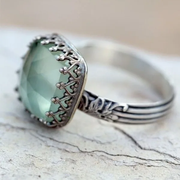 S925 Sterling Silber Ring Bestseller Neuer Mintgrüner Mondstein Prinzessin Quadratischer Diamantring Damen Retro