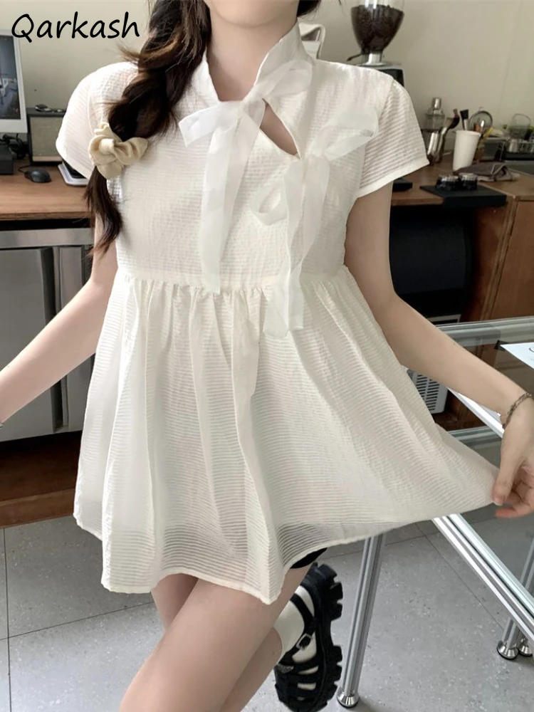 Chinese Style Blouses Women Elegant Summer Sweet Stand Simple Clothing Tender Casual Daily All-match Minority Fashion Girl 2023