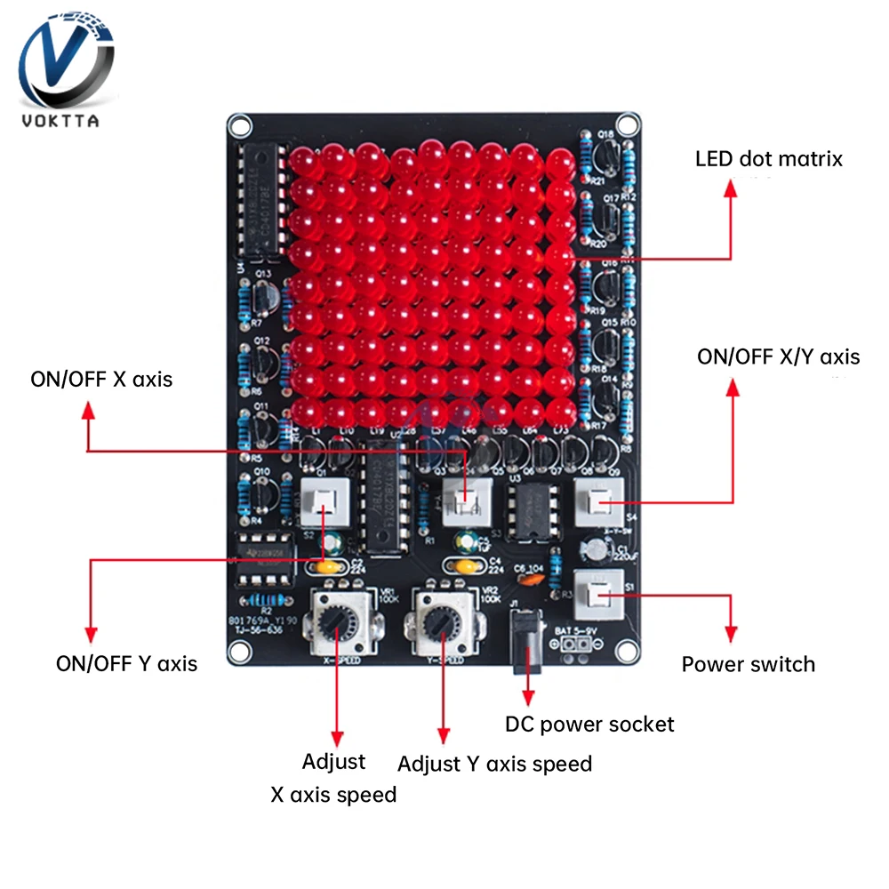 DC 4.5-9V 81 LED 추적 조명 DIY 키트 게임 X/Y축 모바일 조절 가능한 흐르는 물 조명 LED 용접 전자 연습 키트