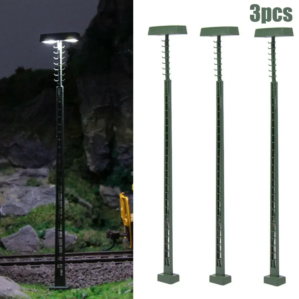 3Pcs Model Track Light Lattice Mast Light Gauge H0 Platform Lamp 123mm With Wires LEDs  Operating Current 20mA Garden Decor