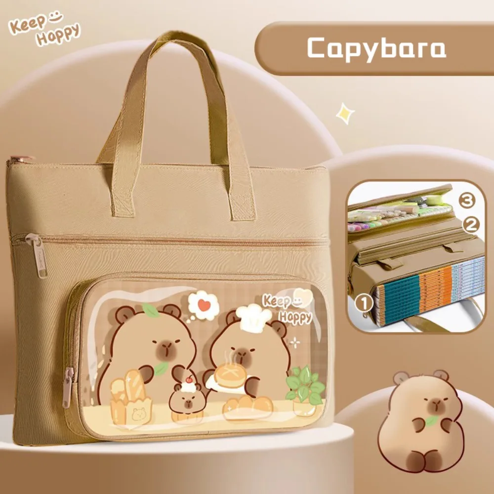 

Canvas Tutorial Bag Three Layers Astronaut/Capybara/Panda/Sweet Girl Handheld File Bag Large-capacity Portable Art Storage Bag
