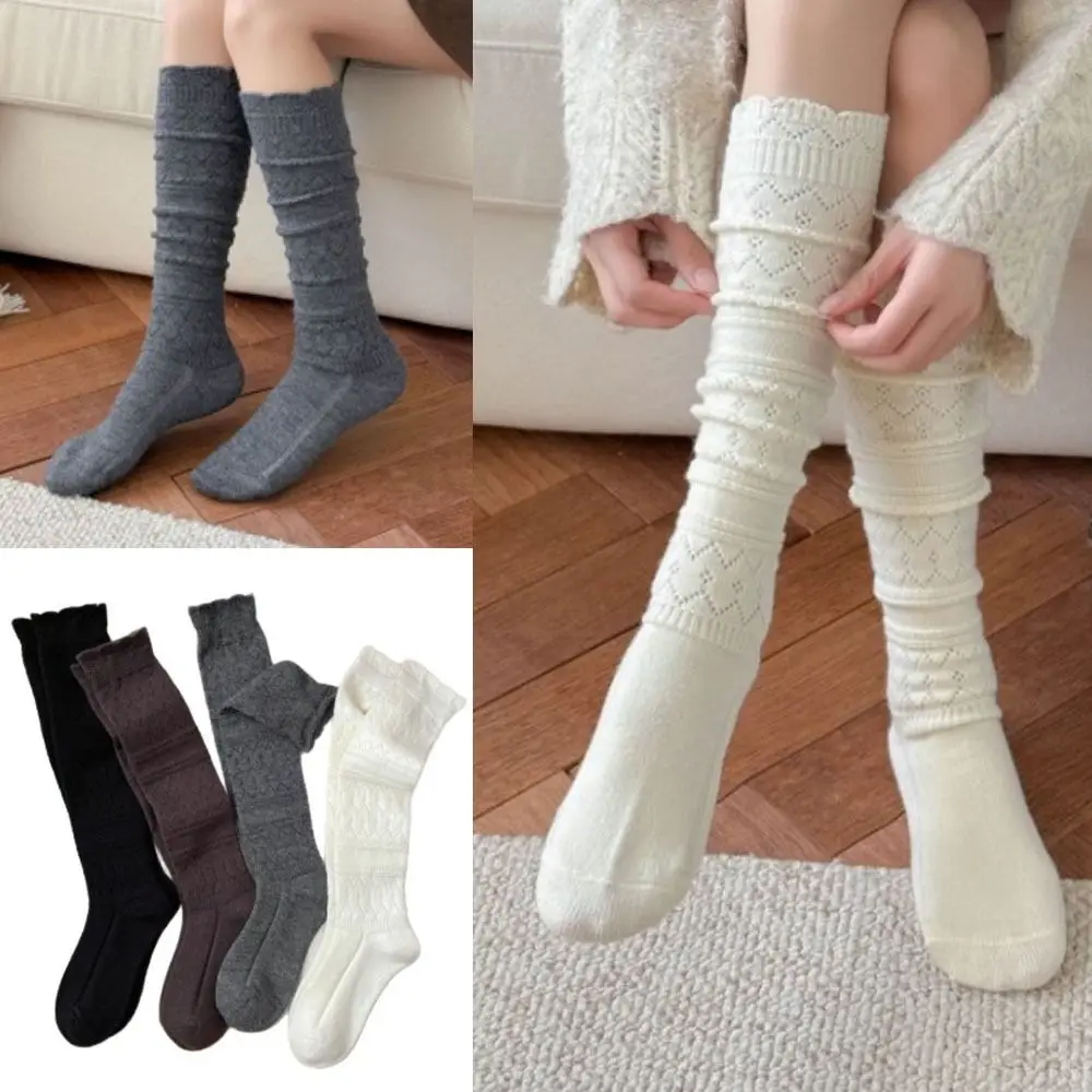 New Knitted Hollow Calf Socks Breathable Harajuku Street Stacked Long Tube Socks Warmth Casual Mid Tube Socks Women Girls