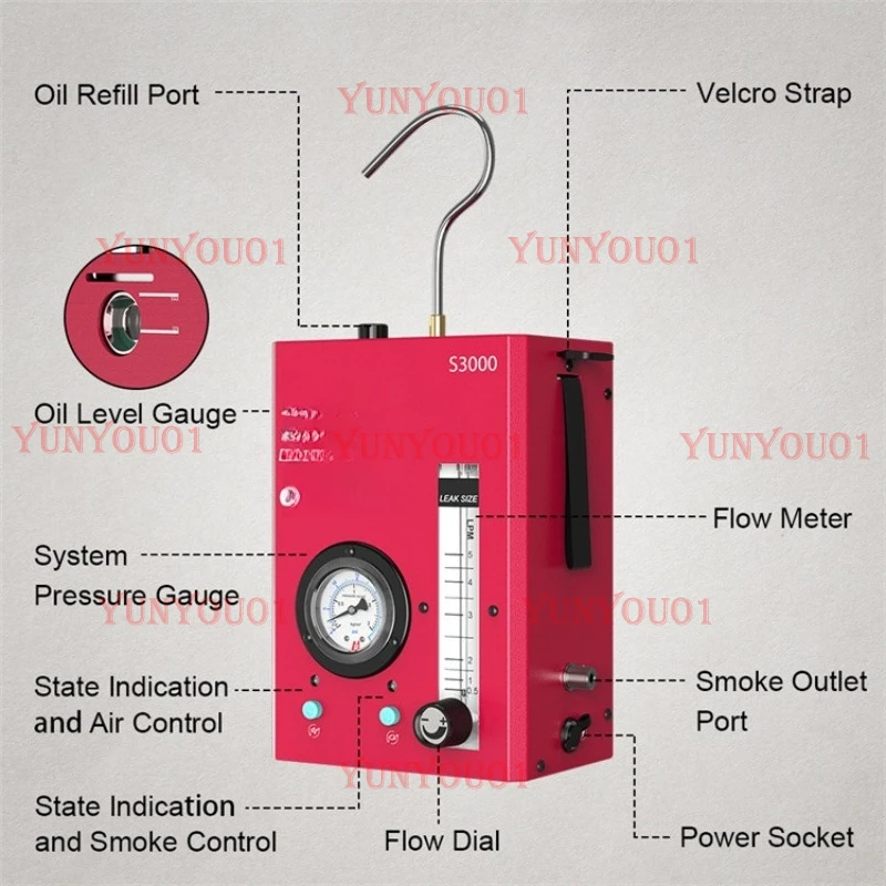 L S3000 Automotive Inspection Tool EVAP Pipe Leak Analyzer, Smoke Leak Detector