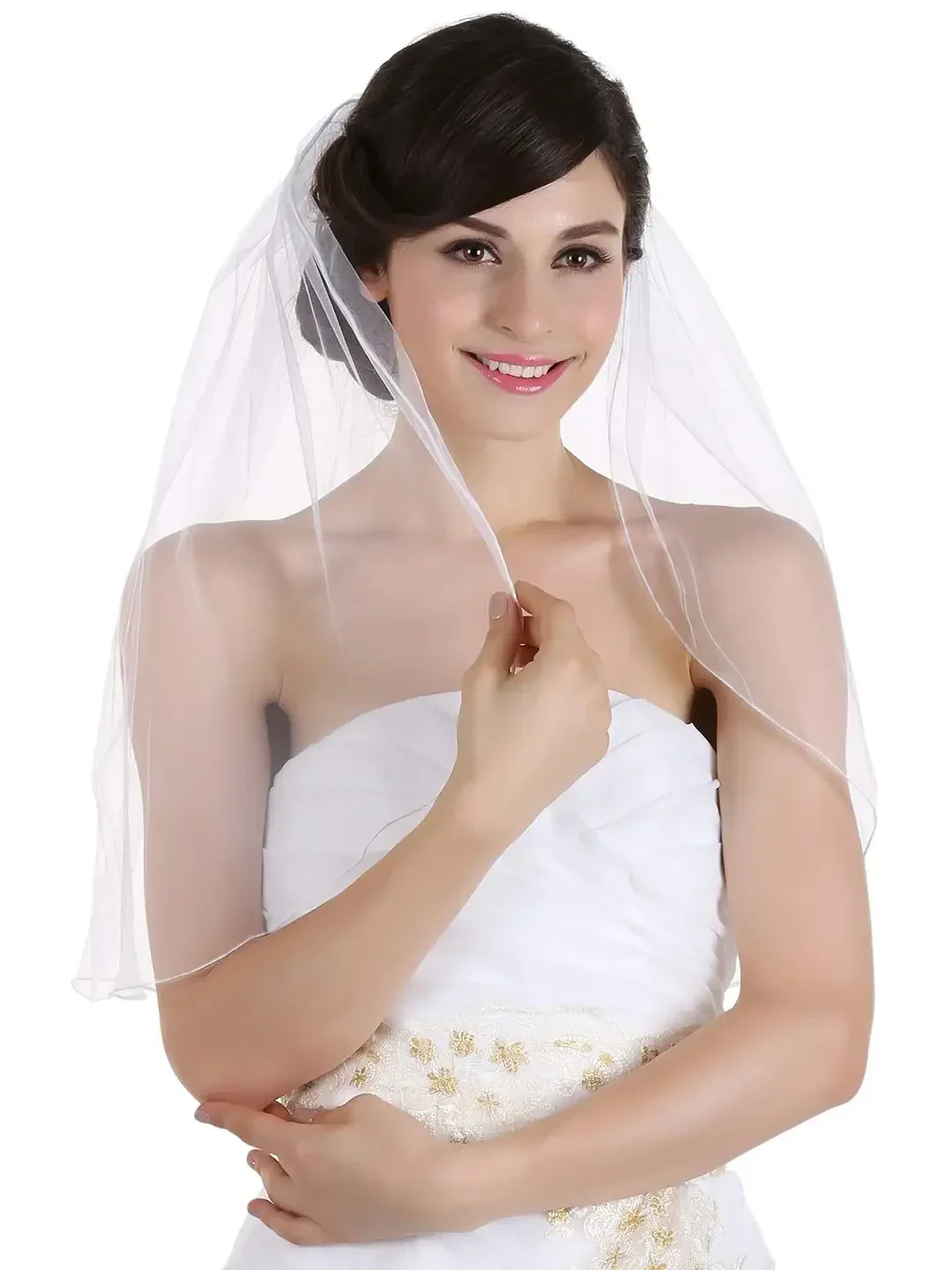 

1T 1 Tier Hemmed Pencil Edge Bridal Wedding Veil Shoulder Length