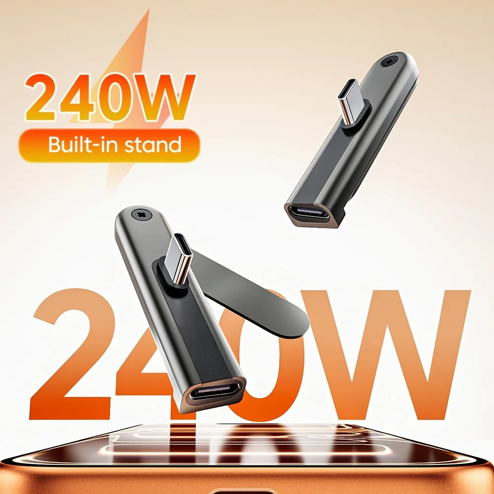 240W USB C to USB C 360° Rotating Bracket Adapter Type C Fast Super Charging Phone Cable Stand Adapter for Iphone 17 16 Samsung