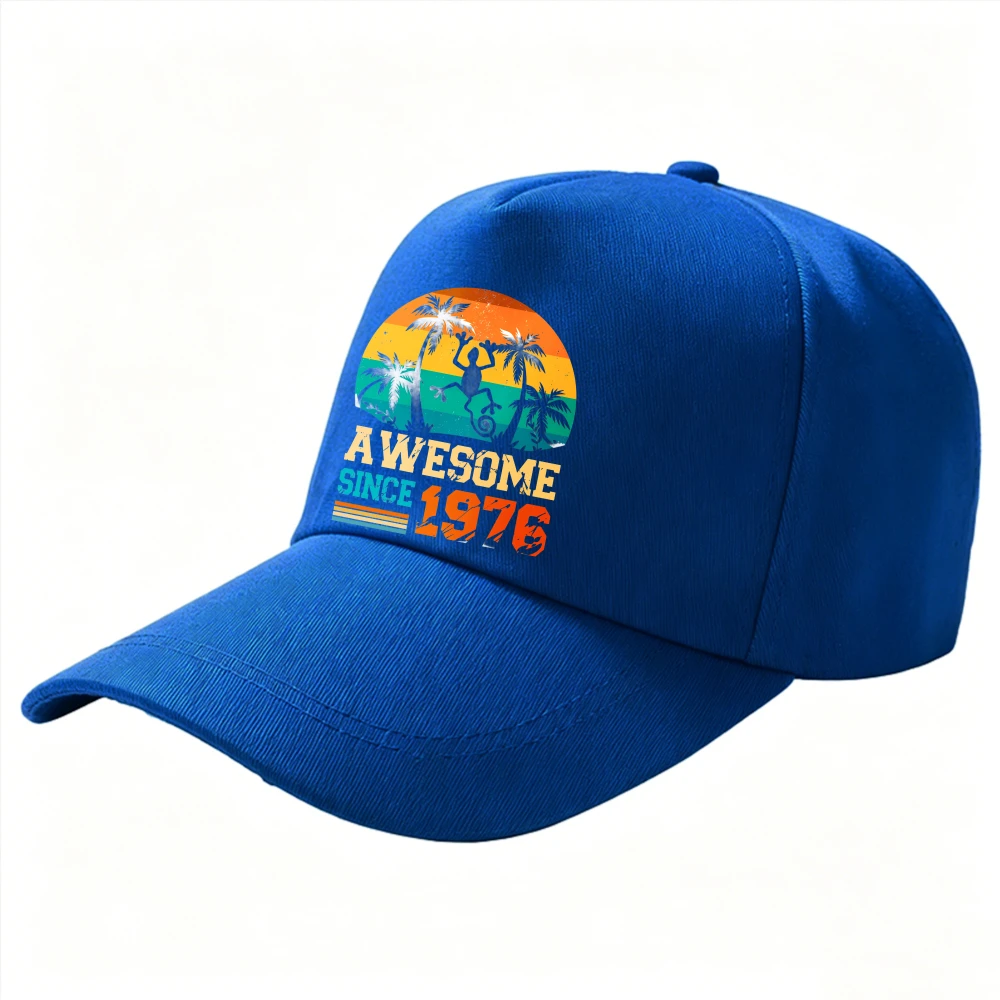 Old School Streetwear Awesome Since 1976 Baseball Cap, Tropical Gecko Palm Retro Sunset Black Adjustable Hip Hop Dad Hat 2026