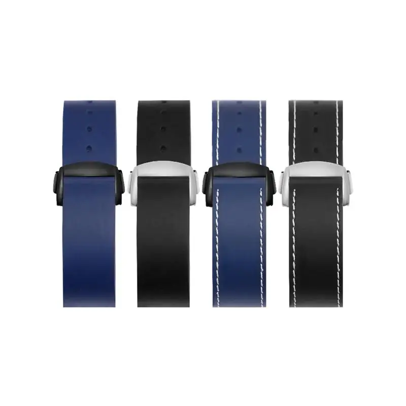 

YOPO Waterproof Quality Rubber Watchstrap Suitable For H77605135 Black Blue Arc Mouth Silicone Folding Buckle Watchband20 22mm