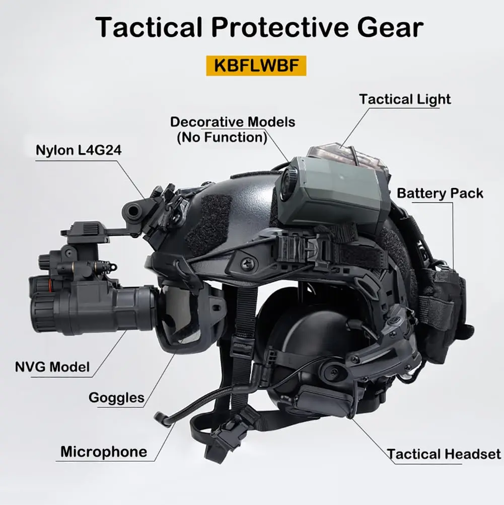 Tactical Airsoft Helmet Set with Headset Goggles Flashlight Light Battery Pouch L4G24 NVG Model for COD Paintball CS Hunting