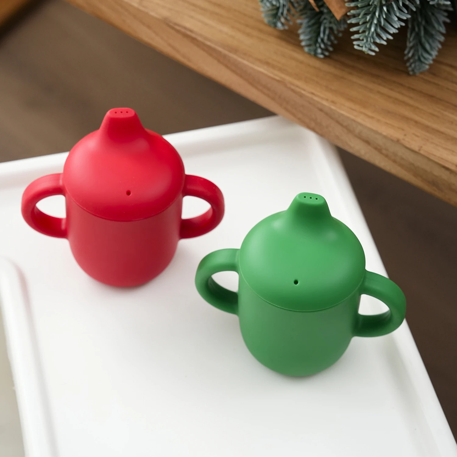 

Color Kids 1PC Double Handle Baby Cup Leakproof Silicone Feeding Training Water Bottle Drinking Infant Toddler Christmas Gift