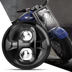 Universal Motorcycle 7 Inch Led Headlight for Harley Davidson Softail Slim Fat Boy Lada Niva4X4 Uaz 12V 24V Angel Eyes Car Light