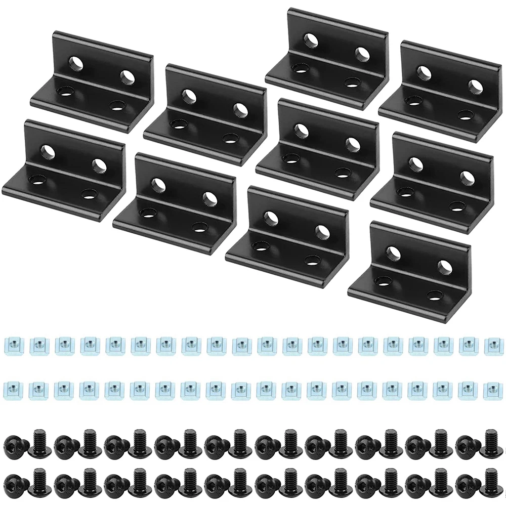 10pcs 2040 4 Holes L Shape Corner Bracket Fitting 90 Degree Connector with T Nuts and Hex Screw for Aluminum Extrusion Profile