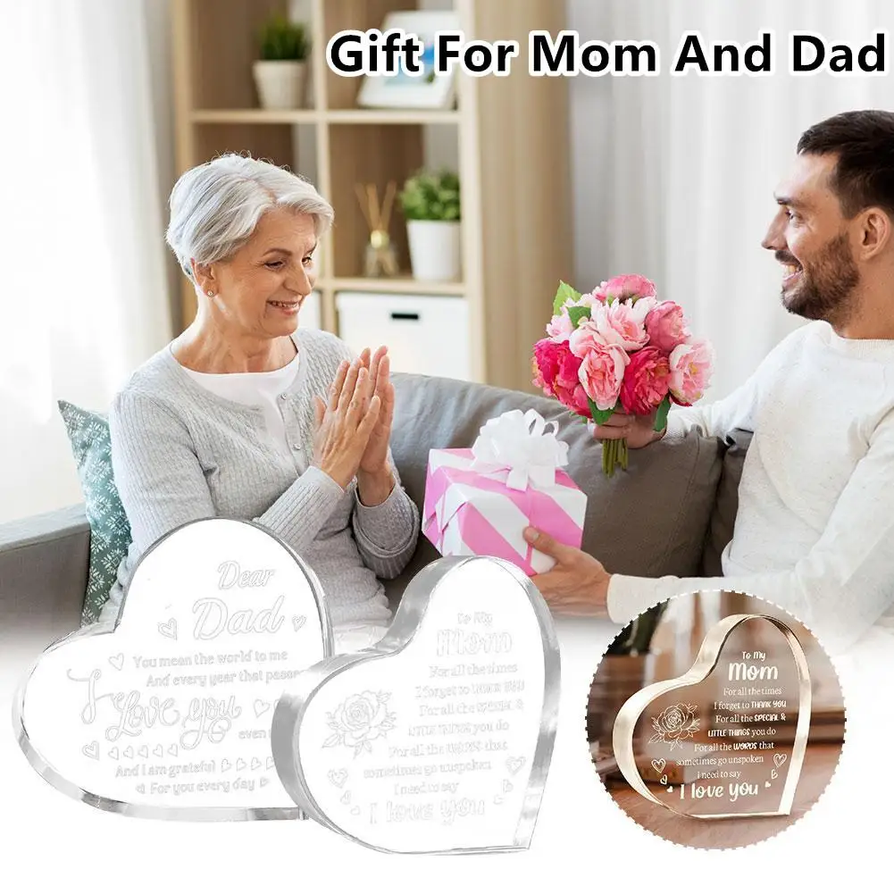 1PCS Mother Father Gift Sign Heart Shaped Plaque Personalized Gift Desktop Souvenir Decoration I Lover You Mom And Dad