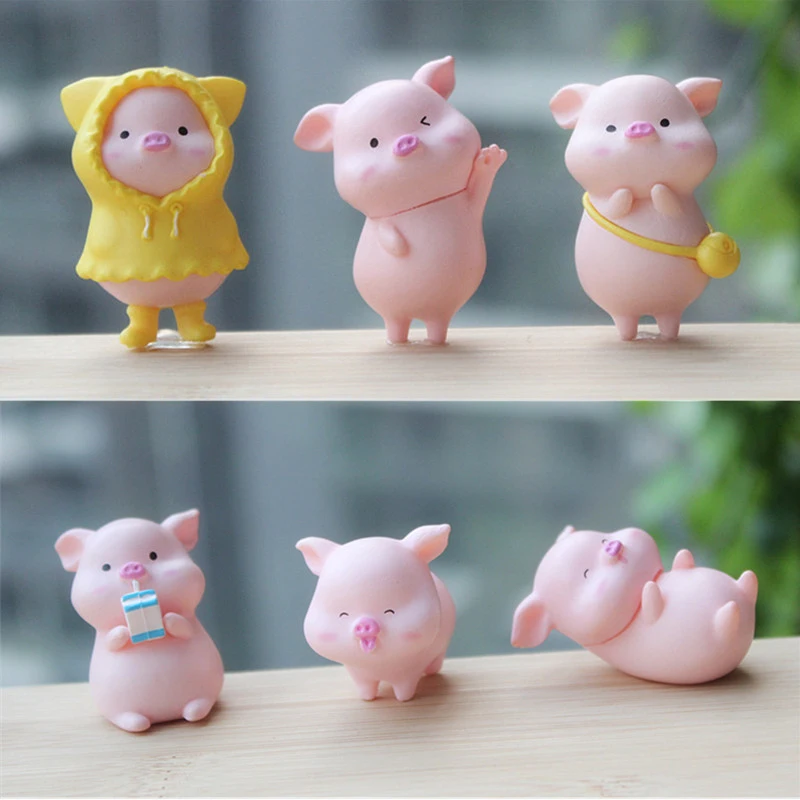 6 pcs Collection Home Decor Garden Miniature Animal Figurines Desktop Decoration Cute Pig Figure Toys Creative Gift For Children