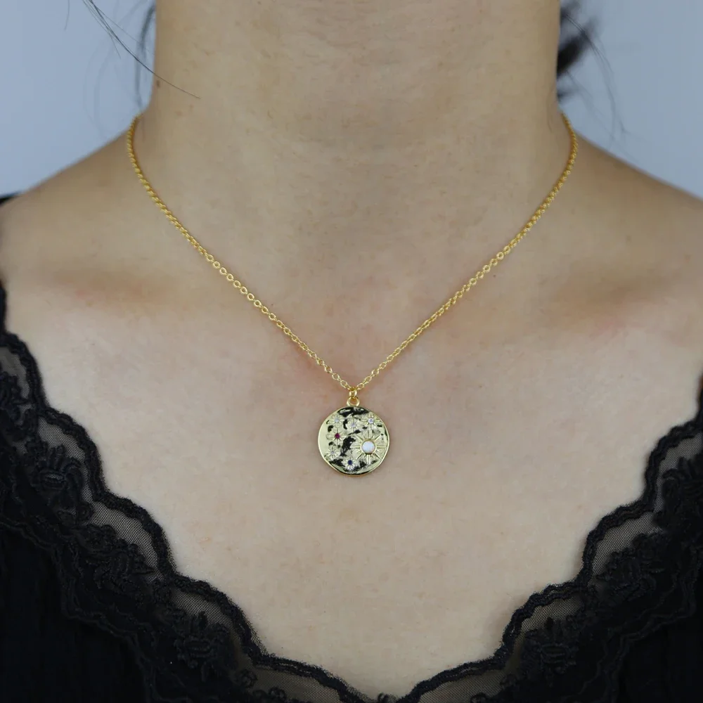 جديد هندسية جولة عملة قلادة مطروق قطعة أوبال تشيكوسلوفاكيا الشمال دلاية شكل نجمة سحر قلادة مجوهرات هدية الكريسماس لصديقة #5