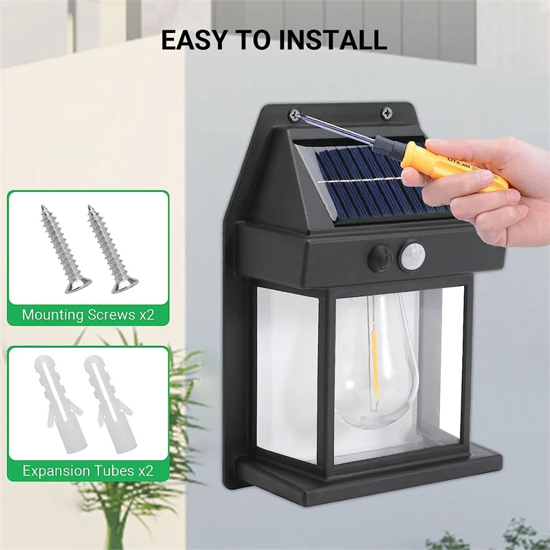 Solar Tungsten Wall Lights Outdoor Dusk to Dawn Motion Sensor Light Waterproof Solar Porch Lights with 3 Modes for Patio Garage