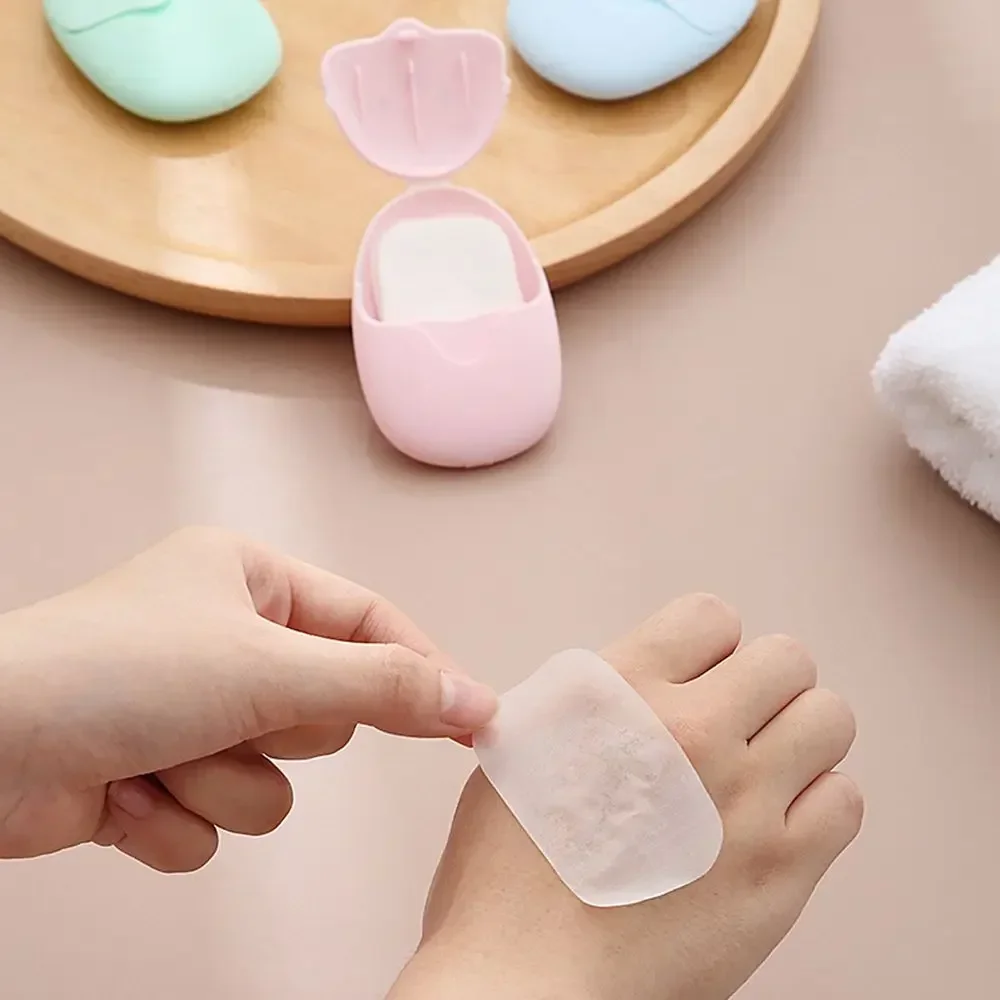 

50Pcs Cute Travel Portable Soap Paper Outdoor Disposable Soap Flakes Hand Washing Mini Soap Pieces Boxed