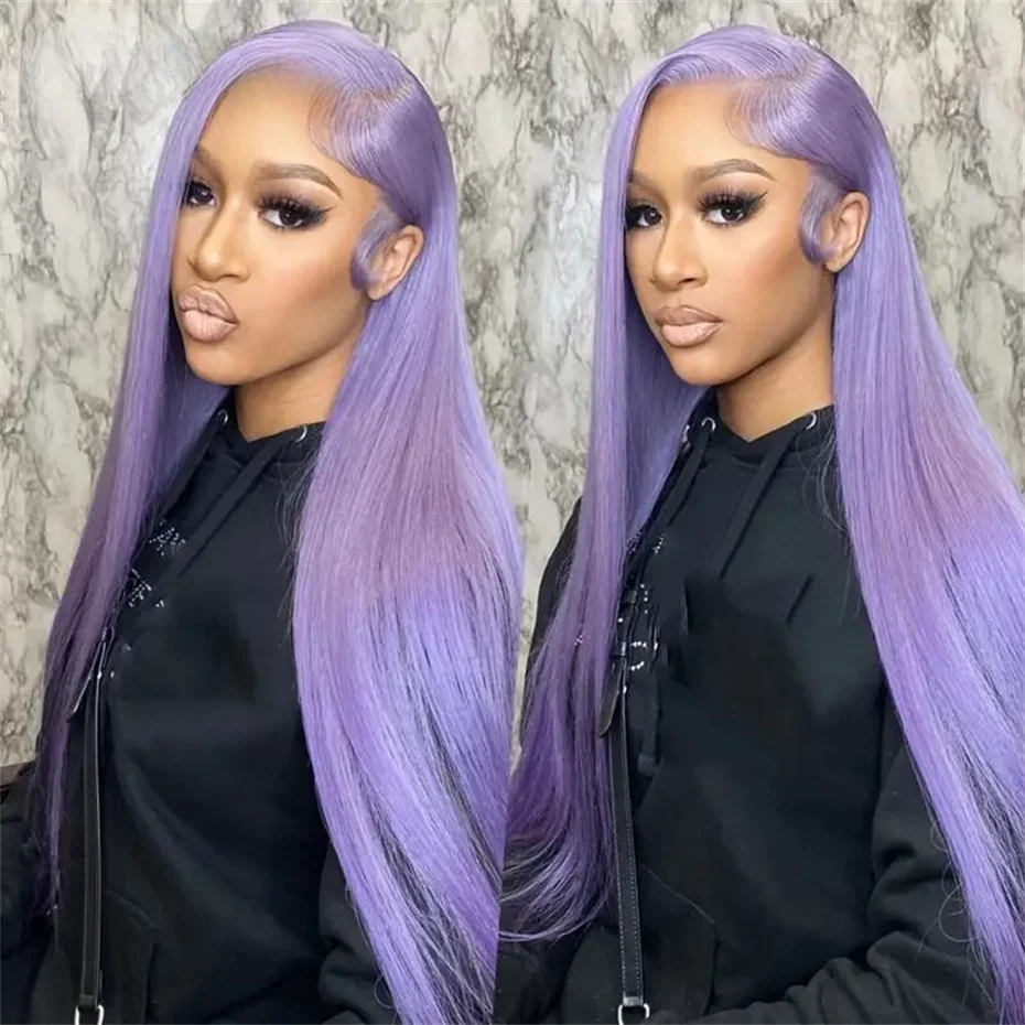 

13x4 Purple Lace Front Human Hair Wig Brazilian 613 Blonde Lace Frontal Wig Pre Plucked Long Straight Lavender Colored Lace Wigs