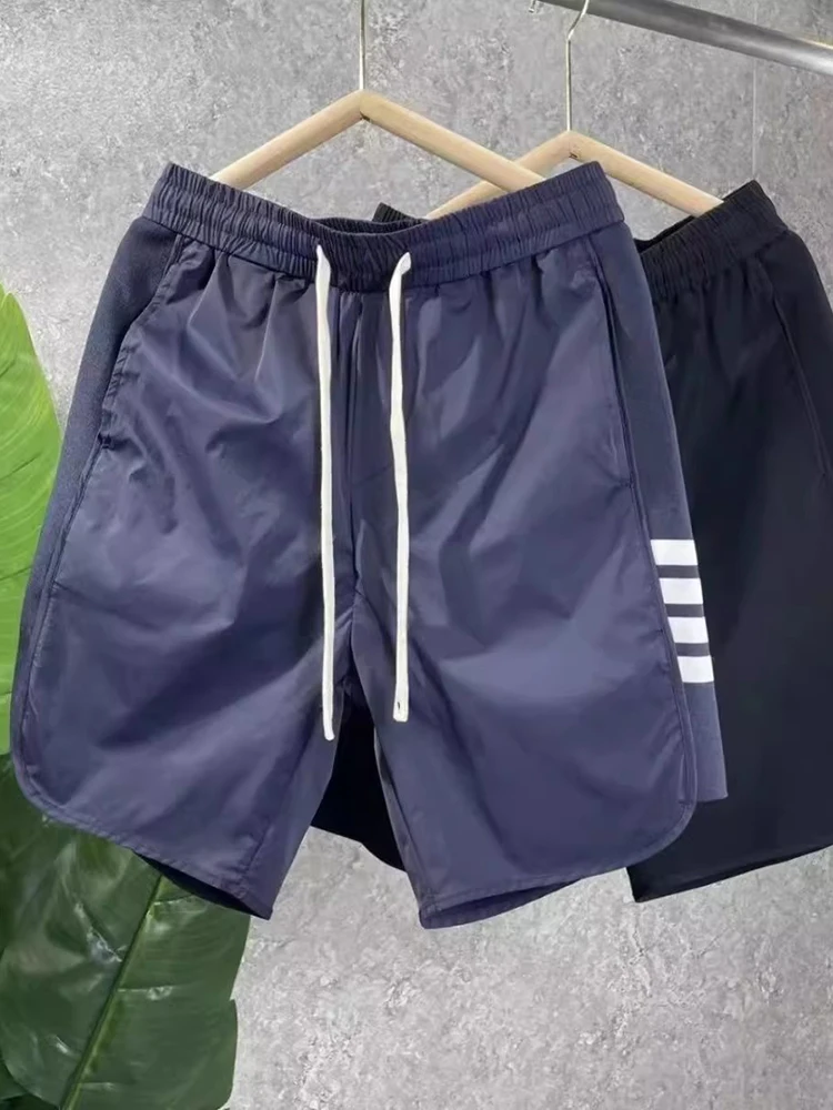 

Casual Summer Thin Knitted Beach ort Pants Men's Qui Dry Sport Slim Fit Five-Quarter Length Straight Leg Basic Color Trendy