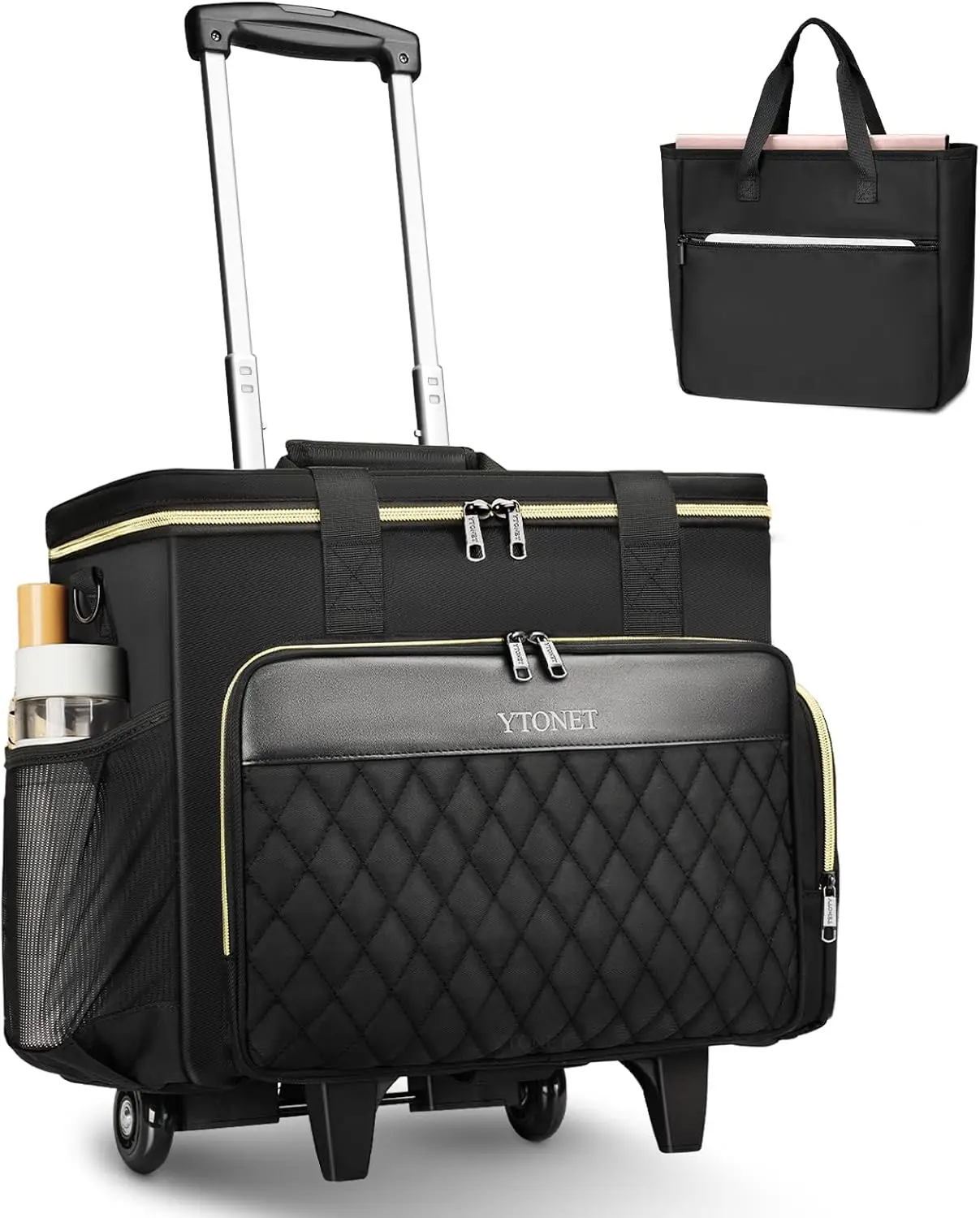 

15.6 Inch Rolling Laptop Bag with Detachable Trolley & Teacher Tote, Large Roller Briefcase for Women Office Work Nurse