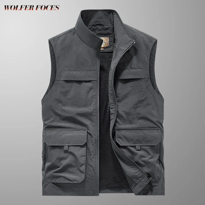 Jacket Male Work Men's Vest Multi-pocket Sleeveless Men Fashion Hunting Fishing Vests Waterproof Professional Camping Zip Man