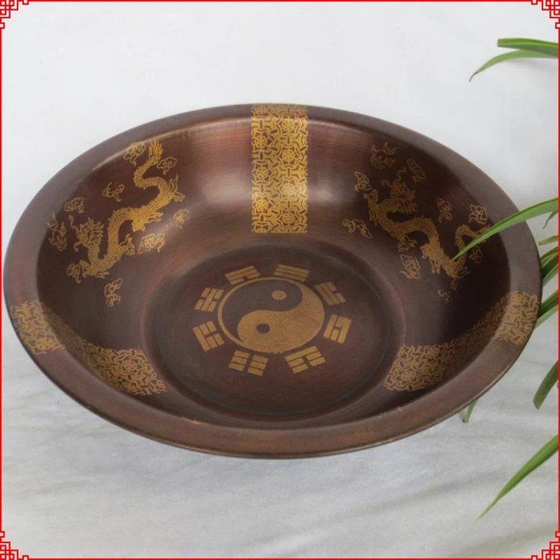 Antique Tai Chi Bagua l Brass Basin Wash Auspicious Dragon Eight Copper