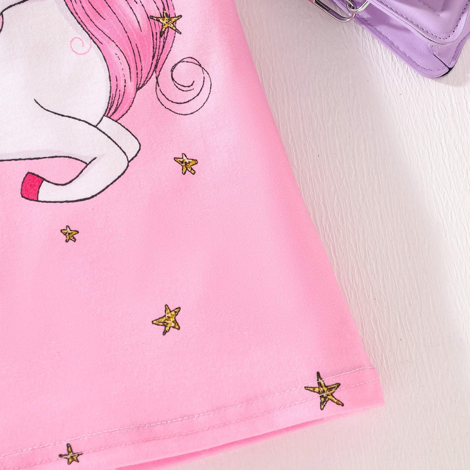 Summer Baby Girl Cute Sweet Flutter Sleeve Pink Letter Star Pony Print Dress
