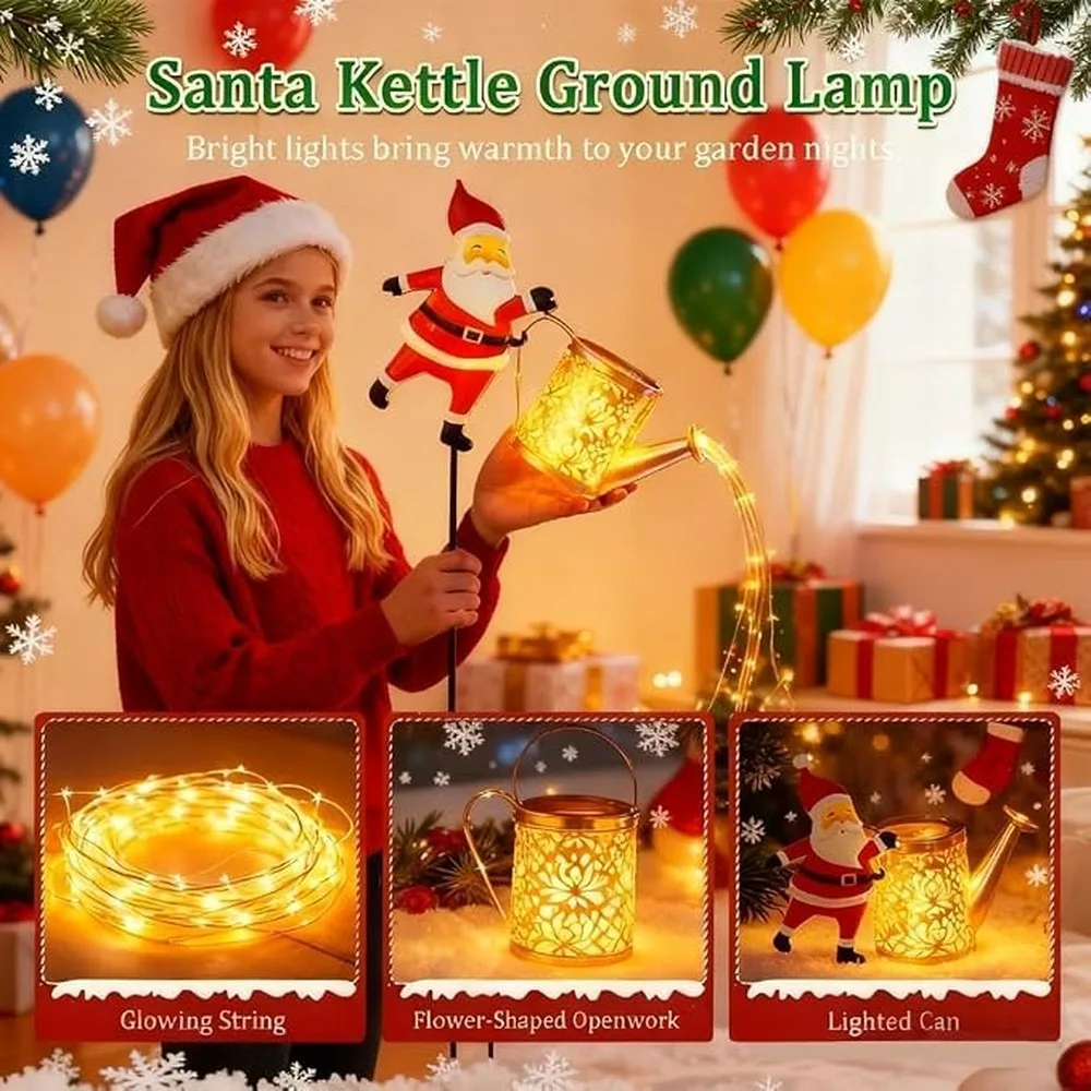 Solar Kettle Lights Garden Lawn Lighting With Vintage Watering Can Christmas Spirit Boost By Night