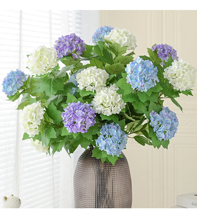 

3 Heads Artificial Hydrangea Bouquet Faux Silk Hydrangea Flowers Summer Floral for Home Wedding Table Centerpiece Party Decor